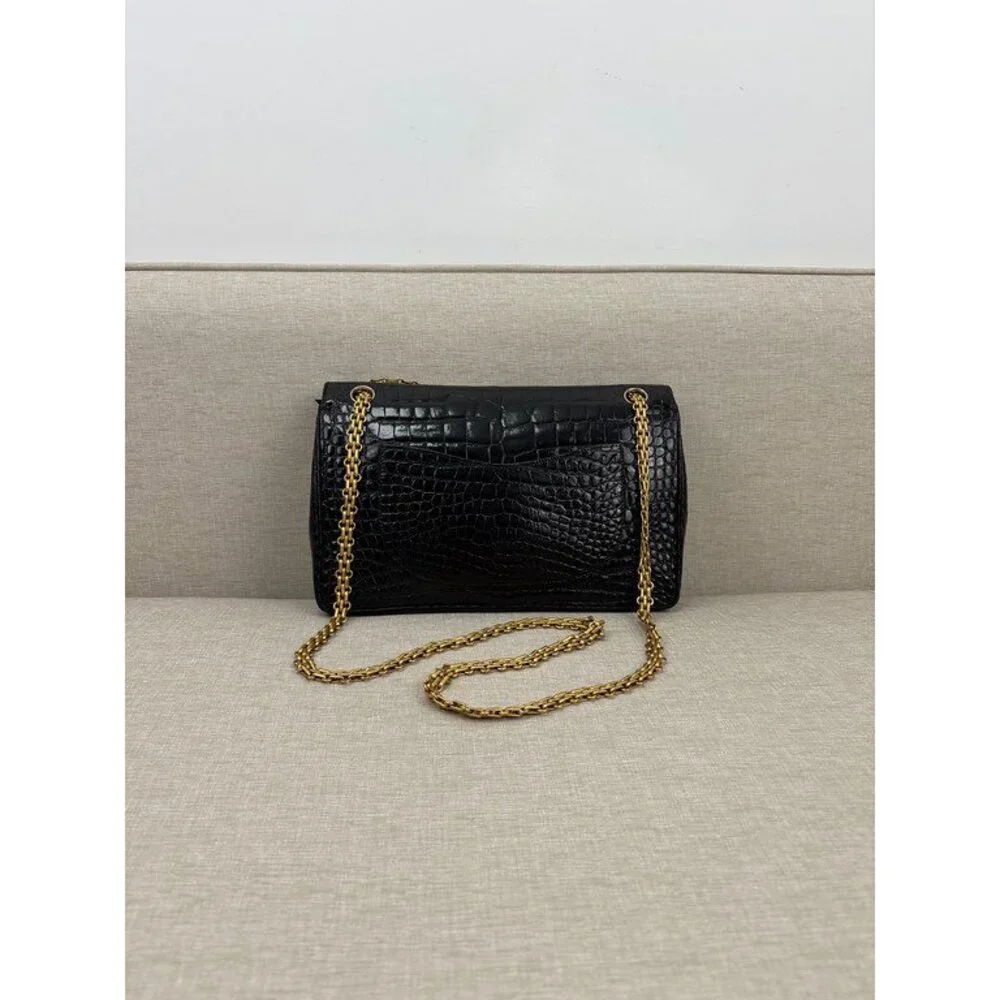 CHANEL Black Crocodile Classic Flap Medium GHW